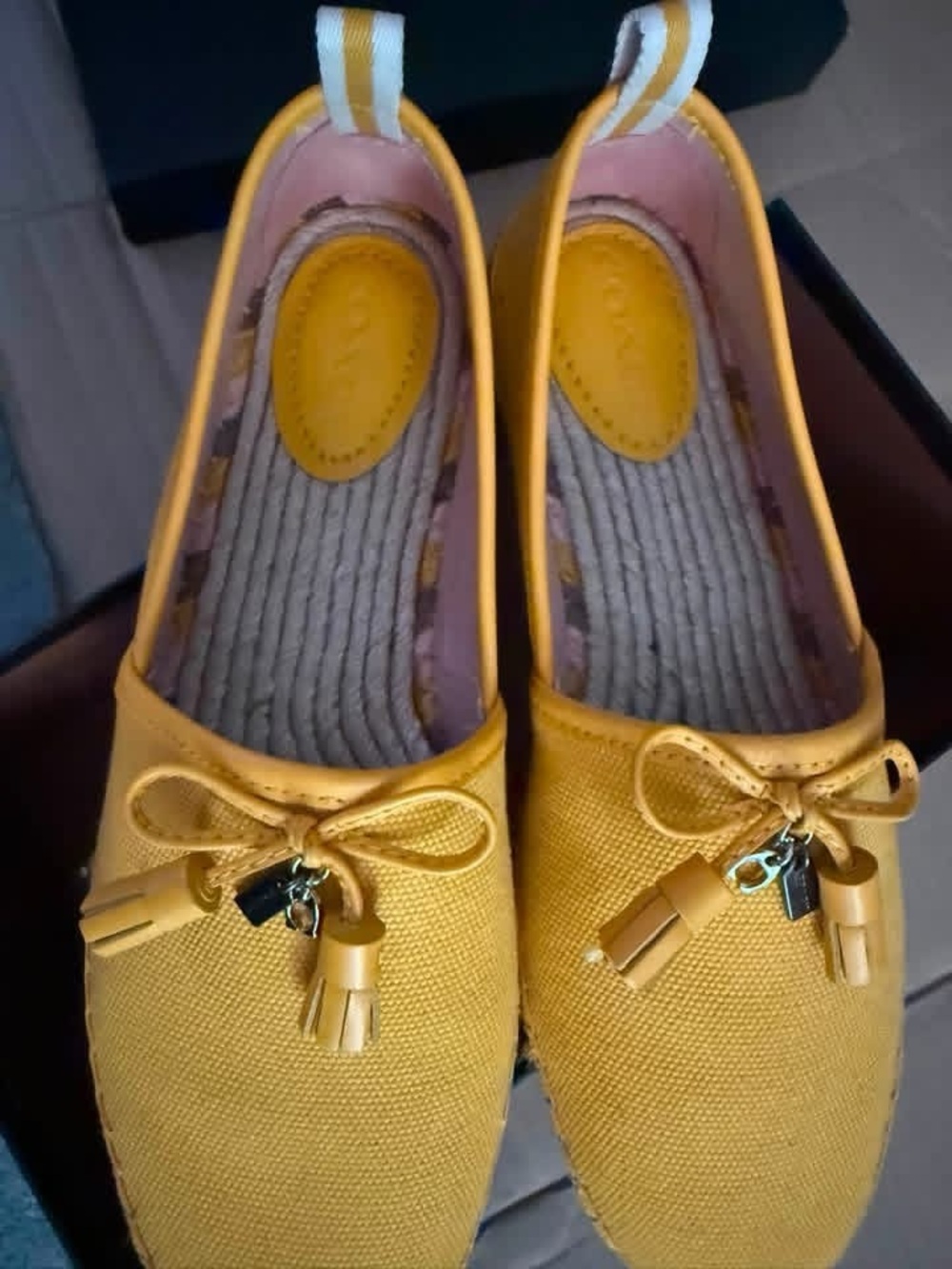Coach Women's Mustard Yellow Canvas Tassel Loafers